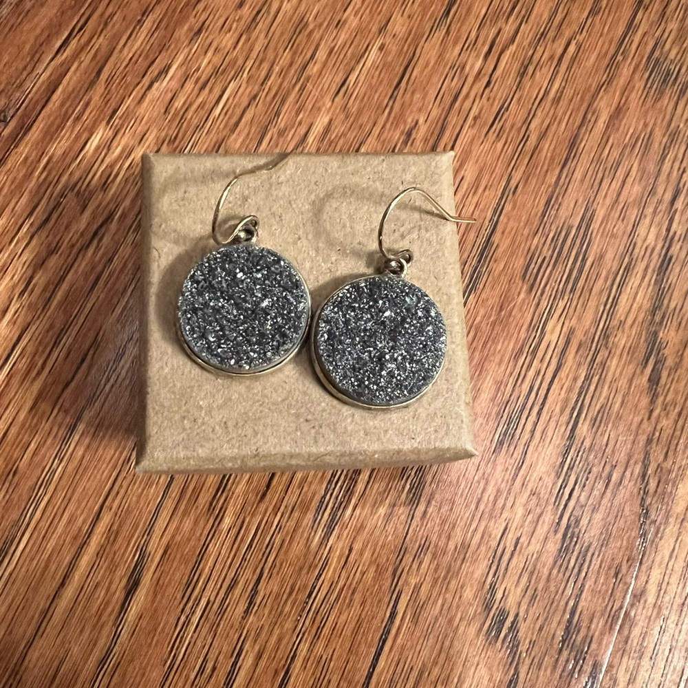 Elegant Gold and Black Druzy Glitter Earrings